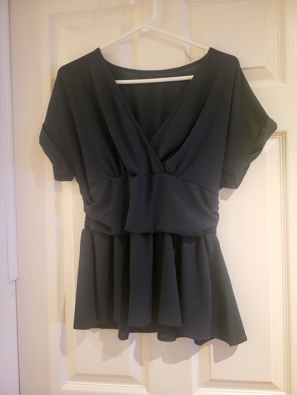 Women's Navy Blue Short-Sleeve Surplice Peplum Top (27)